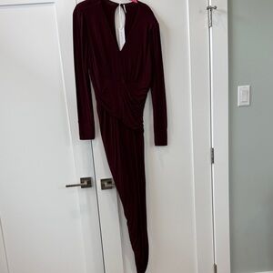 Women's Burgundy Draped Asymmetric Dress
